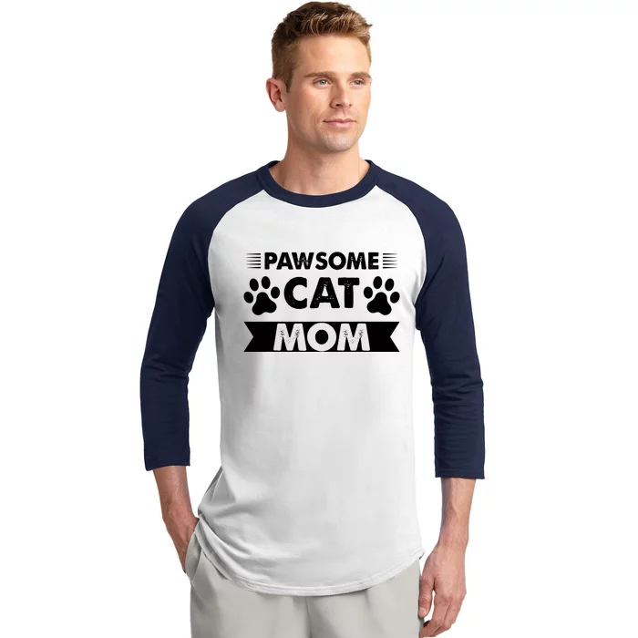 Pawsome Cat Mom Cat Baseball Sleeve Shirt