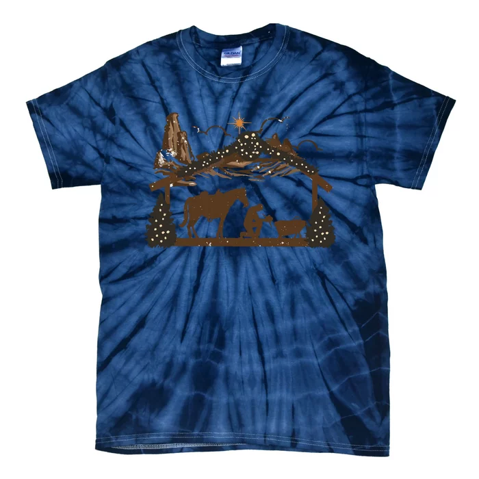 Praying Cowboy Manger Religious Western Christmas Tie-Dye T-Shirt