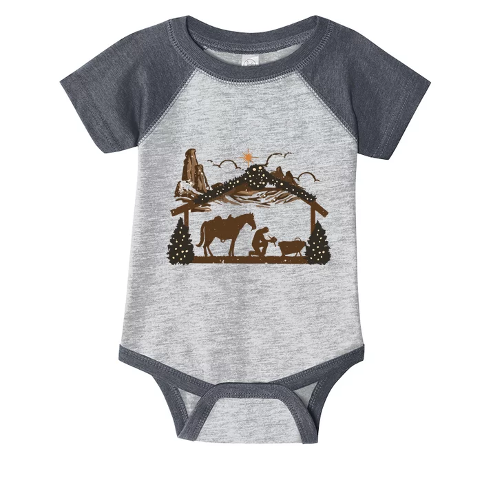 Praying Cowboy Manger Religious Western Christmas Infant Baby Jersey Bodysuit