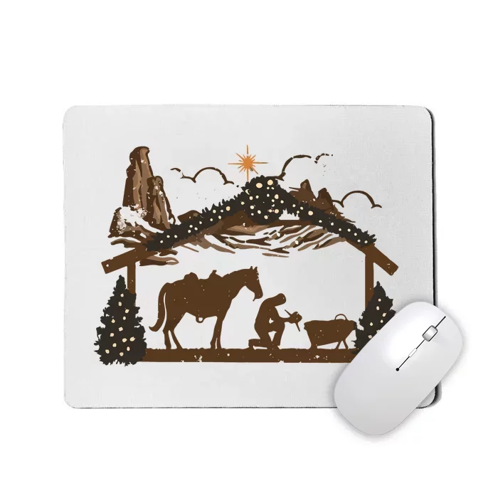 Praying Cowboy Manger Religious Western Christmas Mousepad