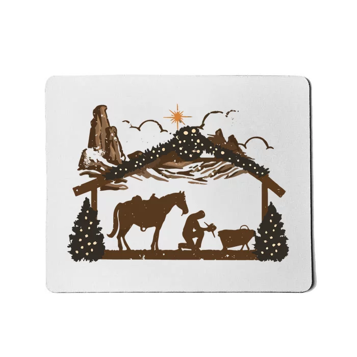 Praying Cowboy Manger Religious Western Christmas Mousepad