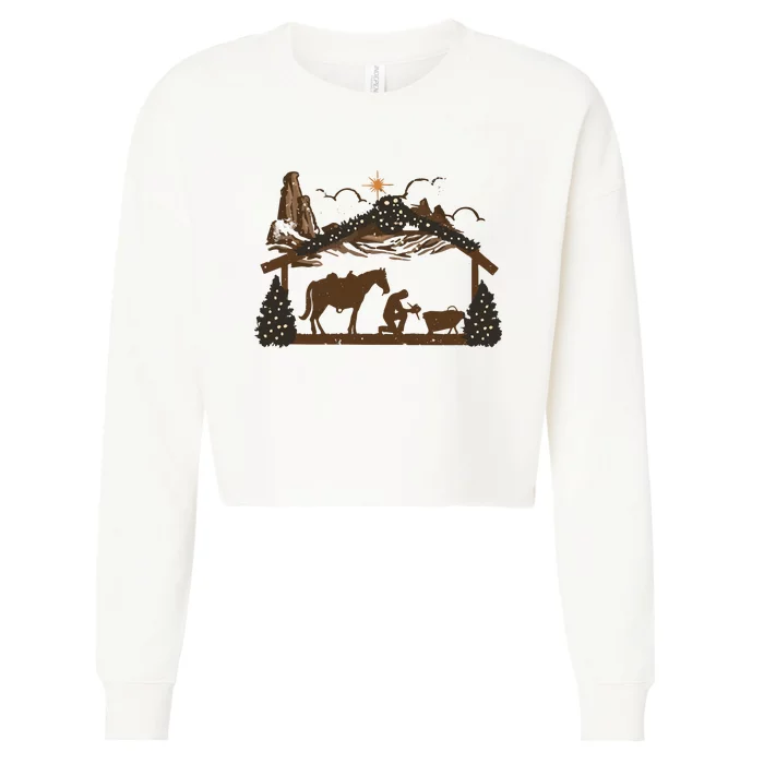 Praying Cowboy Manger Religious Western Christmas Cropped Pullover Crew