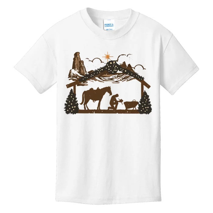 Praying Cowboy Manger Religious Western Christmas Kids T-Shirt