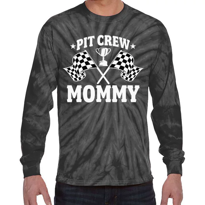 Pit Crew Mommy Mother Race Car Birthday Party Tie-Dye Long Sleeve Shirt