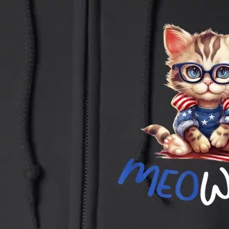 Patriotic Cat Meowica 4th Of July Funny Cat Lover Full Zip Hoodie