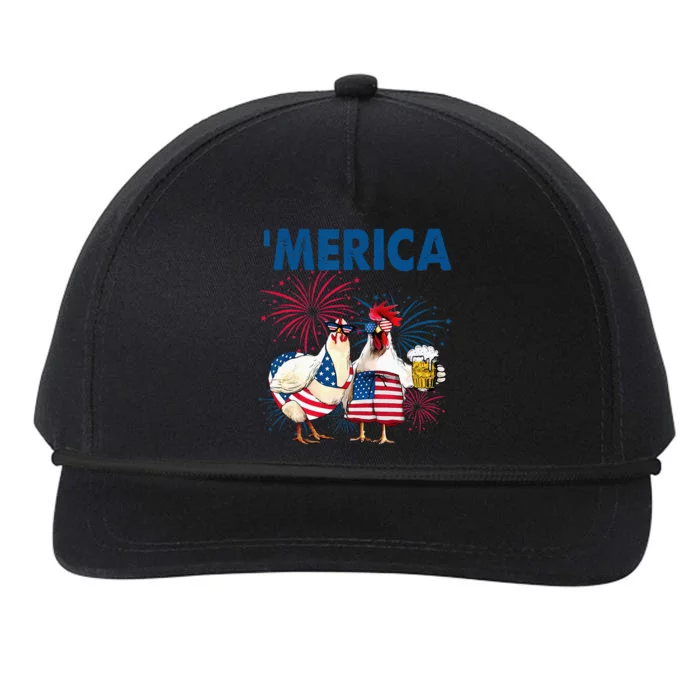 Patriotic Chicken Merica 4th Of July Beer Independence Day Snapback Five-Panel Rope Hat