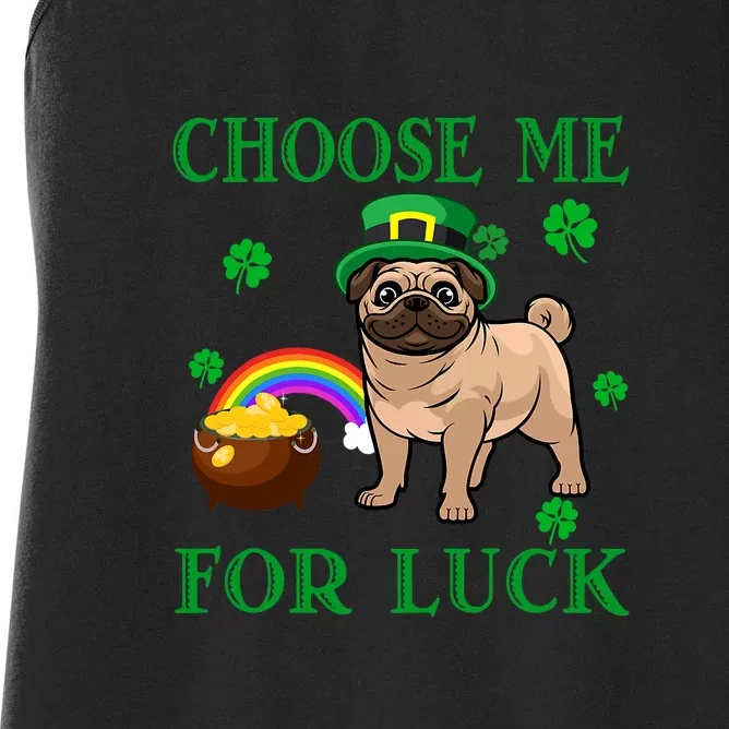 Pug Choose Me For Luck Dog Shamrock St Patrick Day Women's Racerback Tank