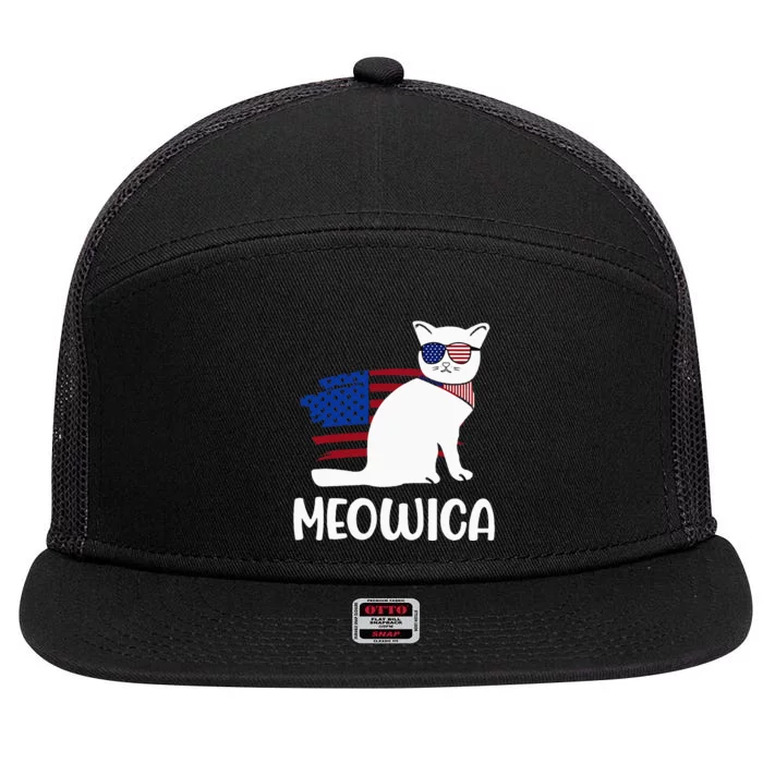 Patriotic Cat Meowica 4th of July Funny Kitten Lover 7 Panel Mesh Trucker Snapback Hat