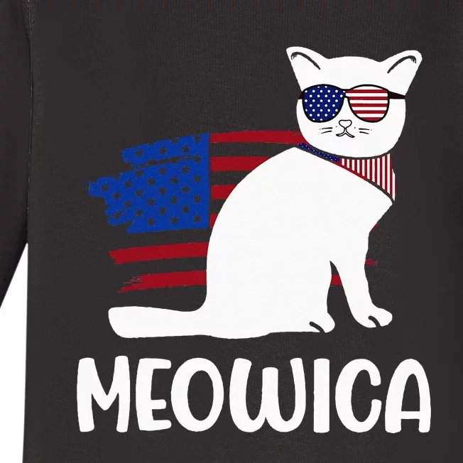 Patriotic Cat Meowica 4th of July Funny Kitten Lover Baby Long Sleeve Bodysuit