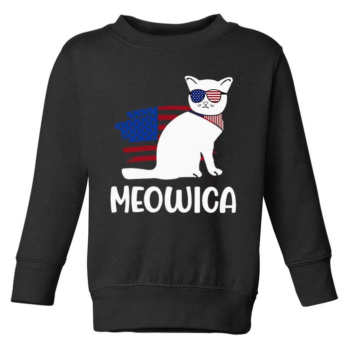 Patriotic Cat Meowica 4th of July Funny Kitten Lover Toddler Sweatshirt