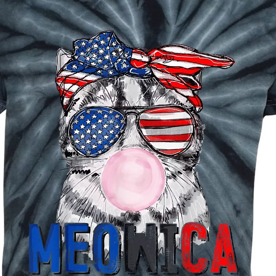 Patriotic Cat Meowica Bubblegum 4th of July Funny Cat Lover Kids Tie-Dye T-Shirt