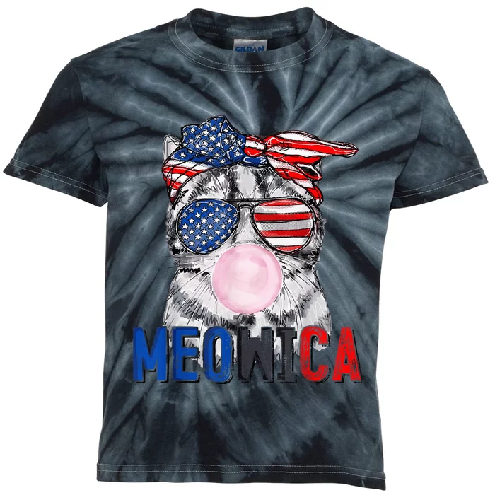 Patriotic Cat Meowica Bubblegum 4th of July Funny Cat Lover Kids Tie-Dye T-Shirt