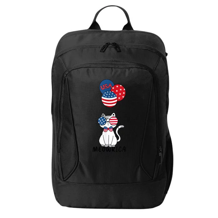 Patriotic Cat Meowica 4th Of July Funny Kitten Lover City Backpack