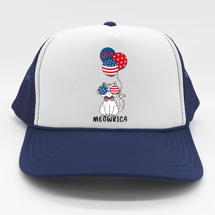 Patriotic Cat Meowica 4th Of July Funny Kitten Lover Trucker Hat