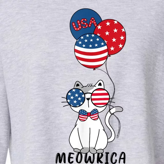 Patriotic Cat Meowica 4th Of July Funny Kitten Lover Cropped Pullover Crew