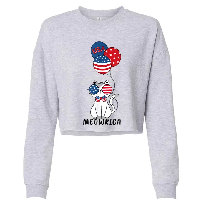 Patriotic Cat Meowica 4th Of July Funny Kitten Lover Cropped Pullover Crew