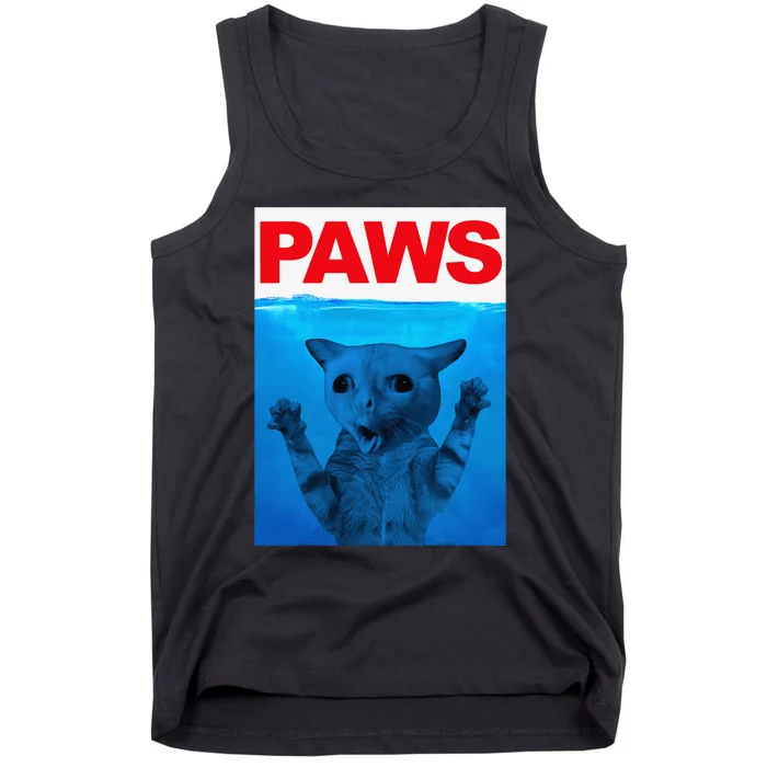 Paws Cat Meme Humor Funny Cats Dads Mom Tank Top