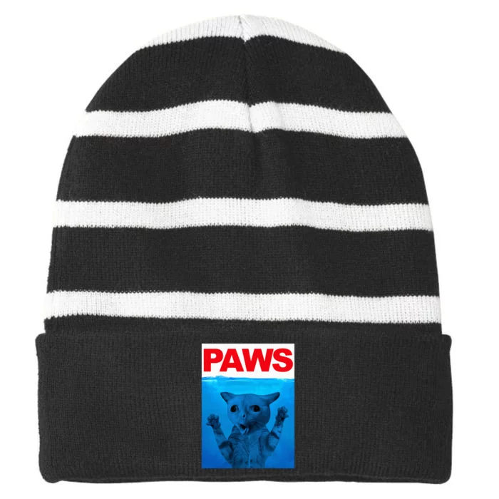 Paws Cat Meme Humor Funny Kitty Lover Funny Cats Dads Mom Striped Beanie with Solid Band