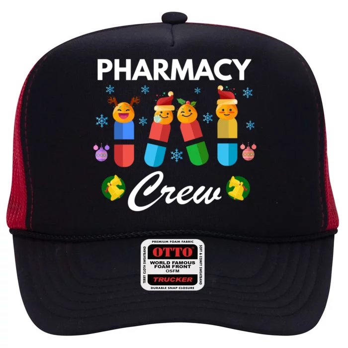 Pharmacy Crew Merry Christmas Funny Pharmacist Pills Gift High Crown Mesh Trucker Hat