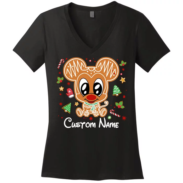 Personalized Custom Name Cute Mouse Family Christmas Women's V-Neck T-Shirt