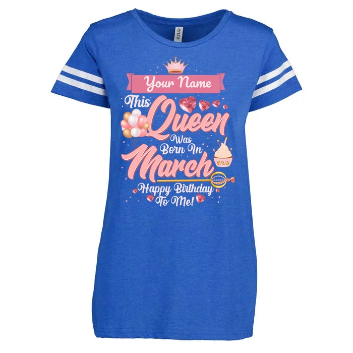 Personalized Custom Name This Queen Was Born In March Happy Birthday To Me Enza Ladies Jersey Football T-Shirt