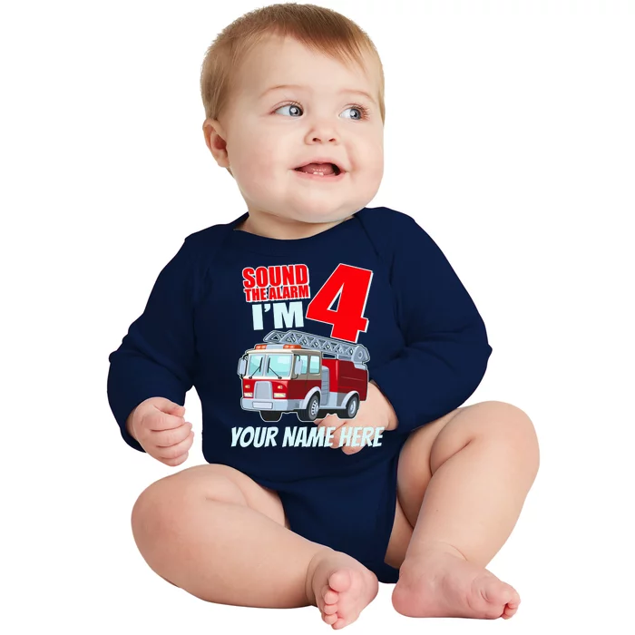 Personalized Custom Name Cute Funny Sound The Alarm I'm 4 Four Baby Long Sleeve Bodysuit