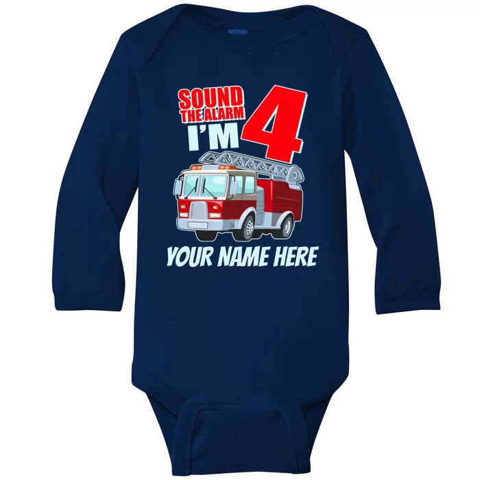 Personalized Custom Name Cute Funny Sound The Alarm I'm 4 Four Baby Long Sleeve Bodysuit