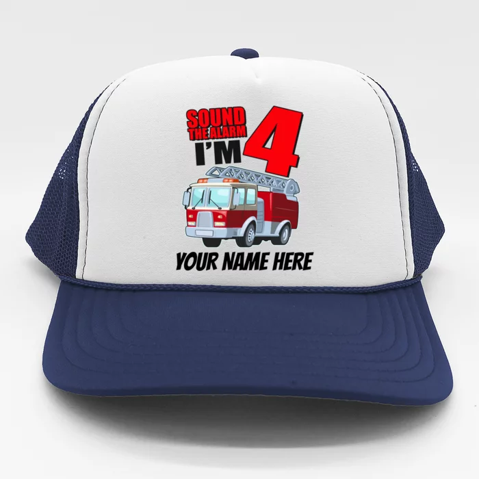 Personalized Custom Name Cute Funny Sound The Alarm I'm 4 Four Trucker Hat