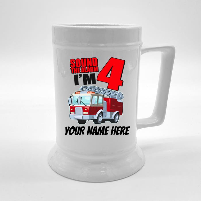 Personalized Custom Name Cute Funny Sound The Alarm I'm 4 Four Front & Back Beer Stein