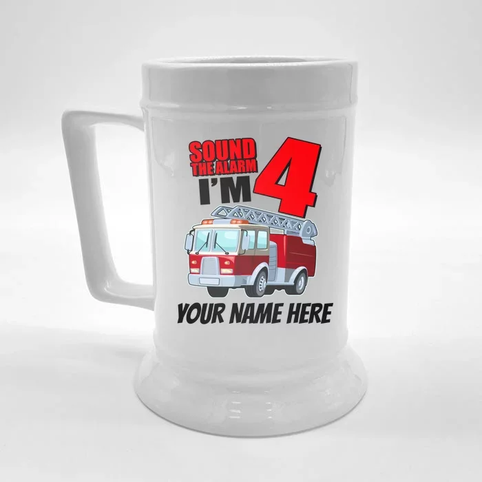 Personalized Custom Name Cute Funny Sound The Alarm I'm 4 Four Front & Back Beer Stein