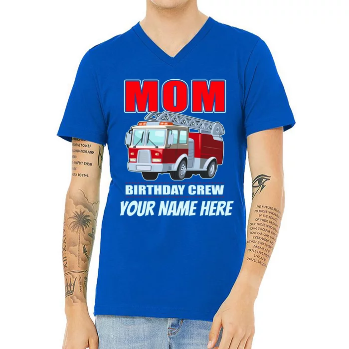 Personalized Custom Name Cute Funny Mom Birthday Crew Firetruck V-Neck T-Shirt