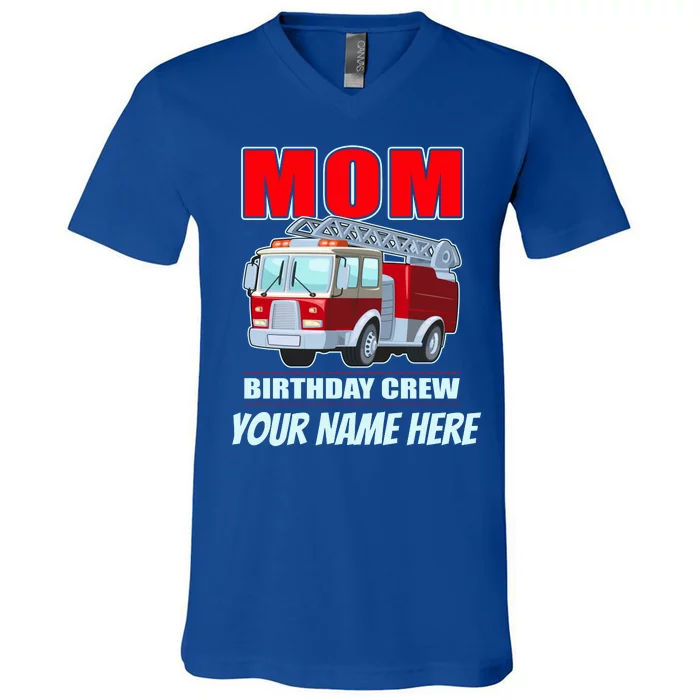 Personalized Custom Name Cute Funny Mom Birthday Crew Firetruck V-Neck T-Shirt