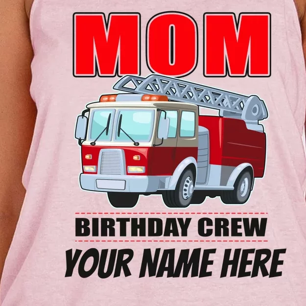 Personalized Custom Name Cute Funny Mom Birthday Crew Firetruck Women's Knotted Racerback Tank