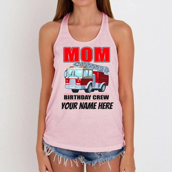 Personalized Custom Name Cute Funny Mom Birthday Crew Firetruck Women's Knotted Racerback Tank