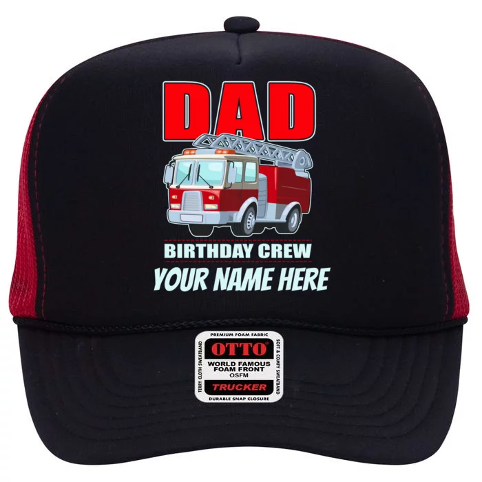 Personalized Custom Name Dad Funny Birthday Crew Firetruck High Crown Mesh Trucker Hat