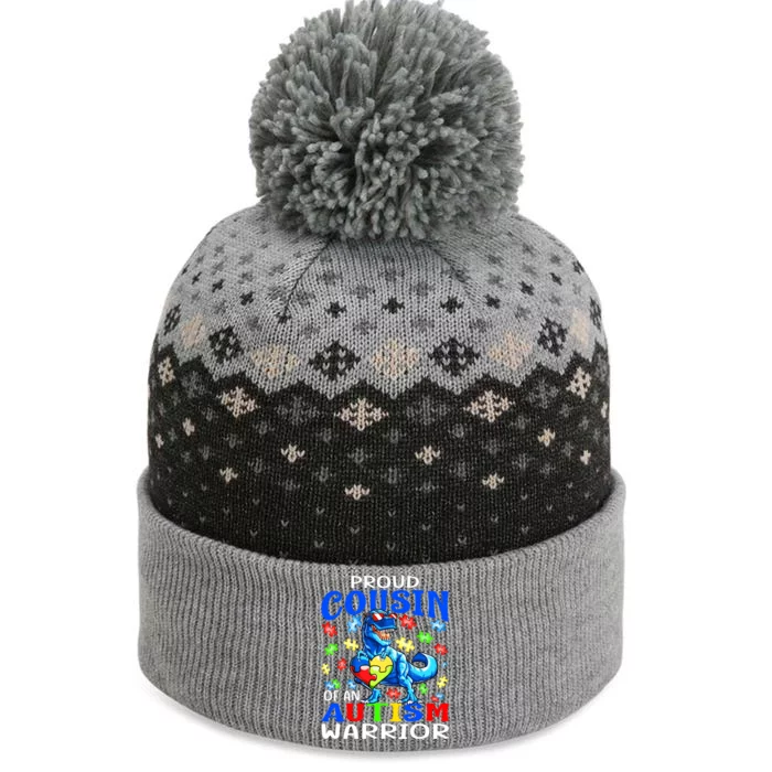 Proud Cousin Of An Autism Warrior Dinosaur Gift The Baniff Cuffed Pom Beanie