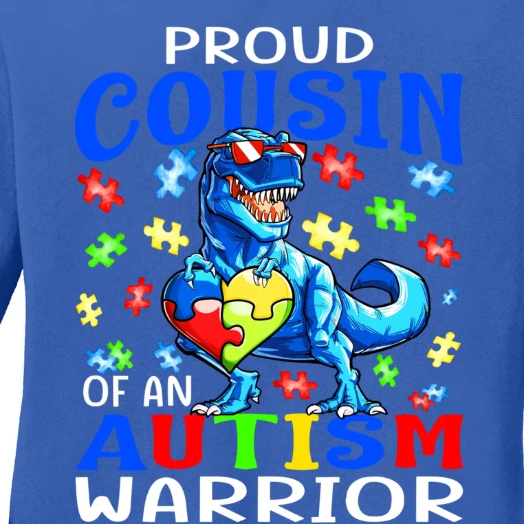 Proud Cousin Of An Autism Warrior Dinosaur Gift Ladies Long Sleeve Shirt