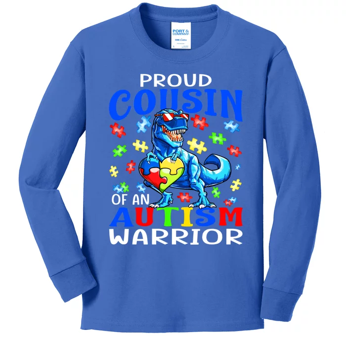 Proud Cousin Of An Autism Warrior Dinosaur Gift Kids Long Sleeve Shirt