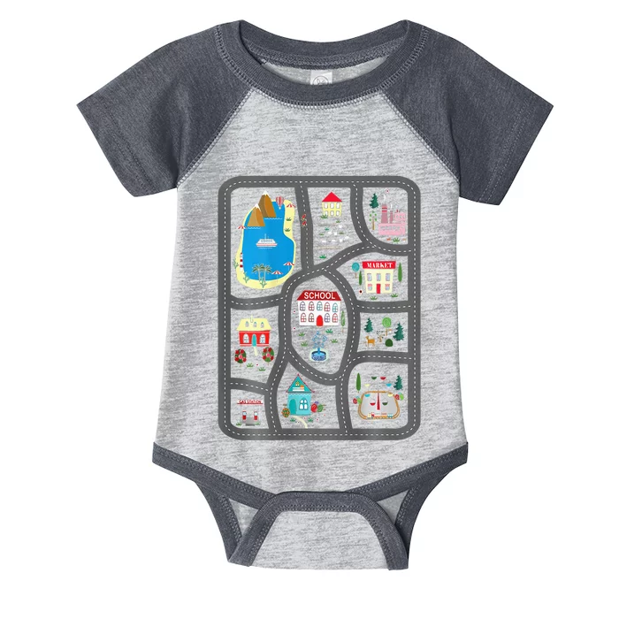 Play Cars On DadS Back Mat Road Car Race Track Infant Baby Jersey Bodysuit