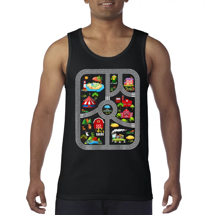 Play Cars On Dads Back Mat Road Car Race Track Tank Top