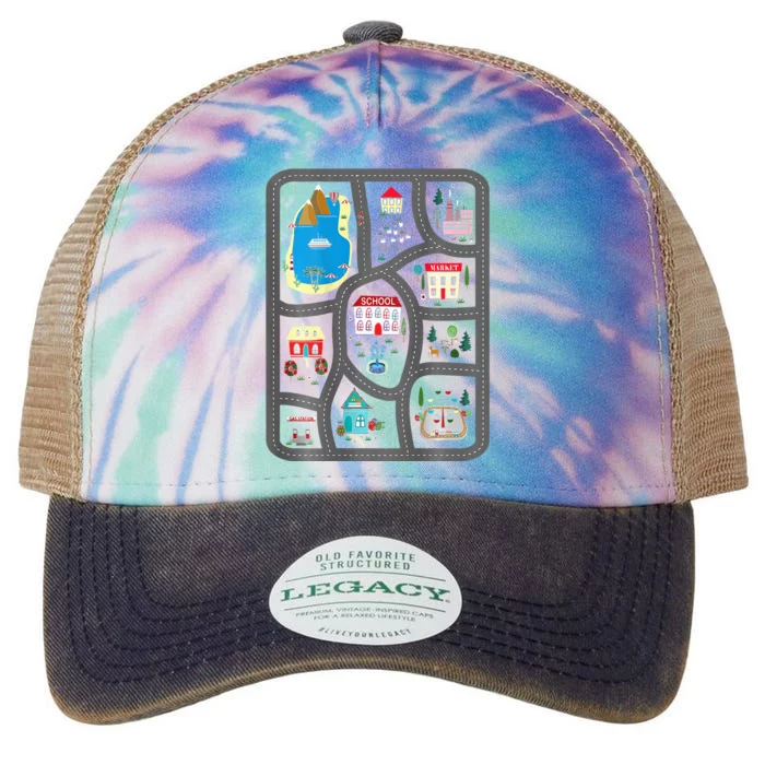 Play Cars On DadS Back Mat Road Car Race Track Legacy Tie Dye Trucker Hat