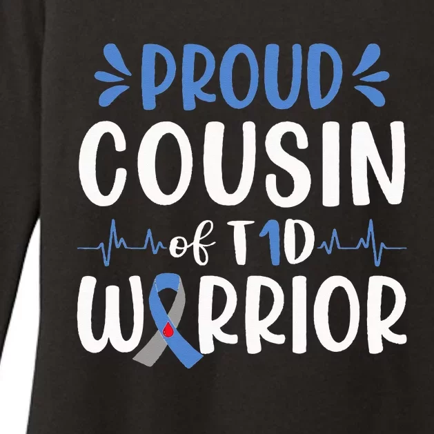 Proud Cousin Of T1D Warrior Diabetes Awareness Blue Ribbon Womens CVC Long Sleeve Shirt