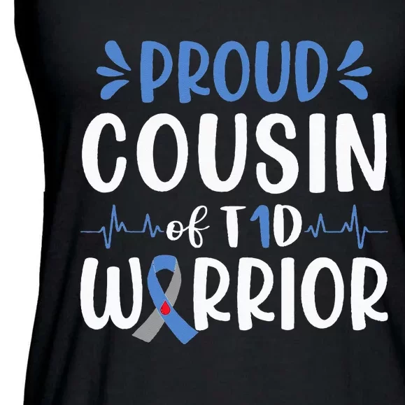 Proud Cousin Of T1D Warrior Diabetes Awareness Blue Ribbon Ladies Essential Flowy Tank