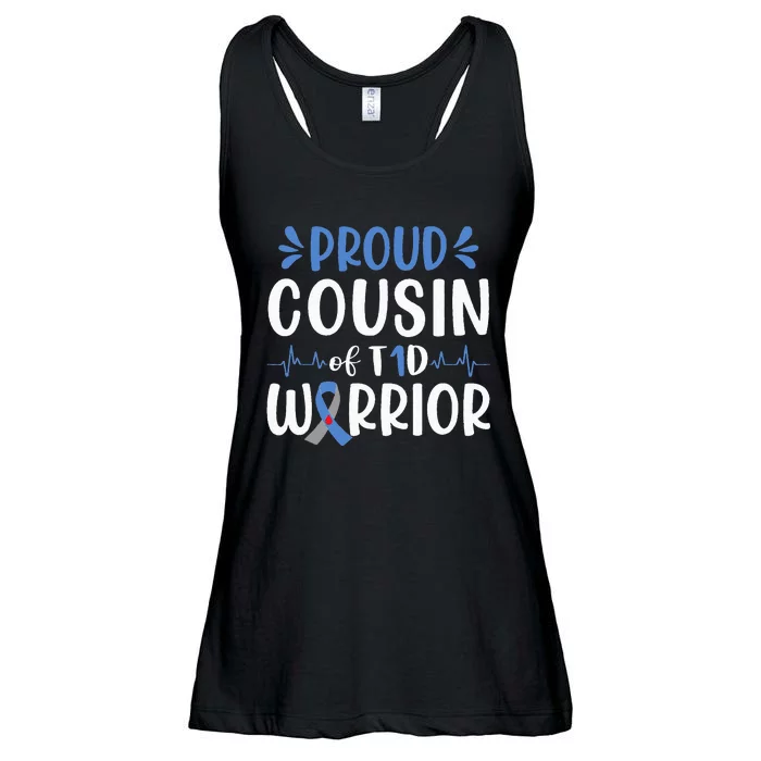 Proud Cousin Of T1D Warrior Diabetes Awareness Blue Ribbon Ladies Essential Flowy Tank