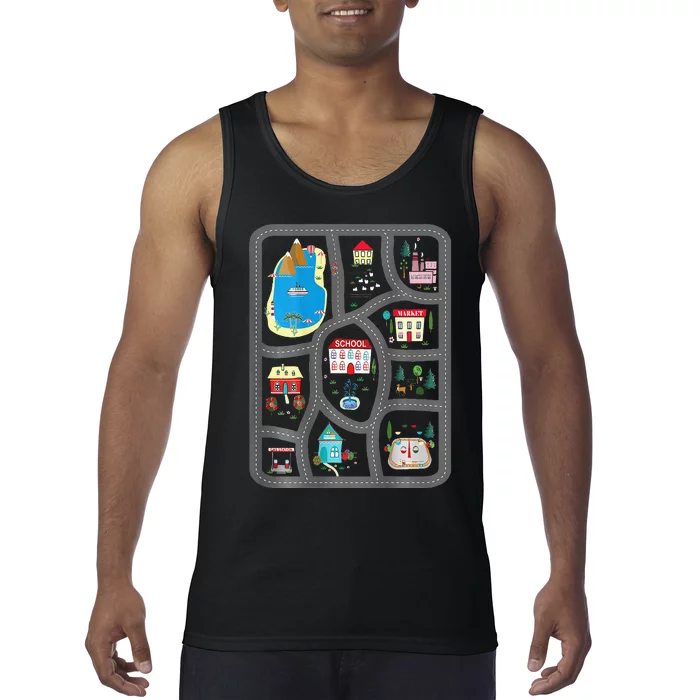 Play Cars On Dads Back Mat Road Car Race Track Gift Tank Top