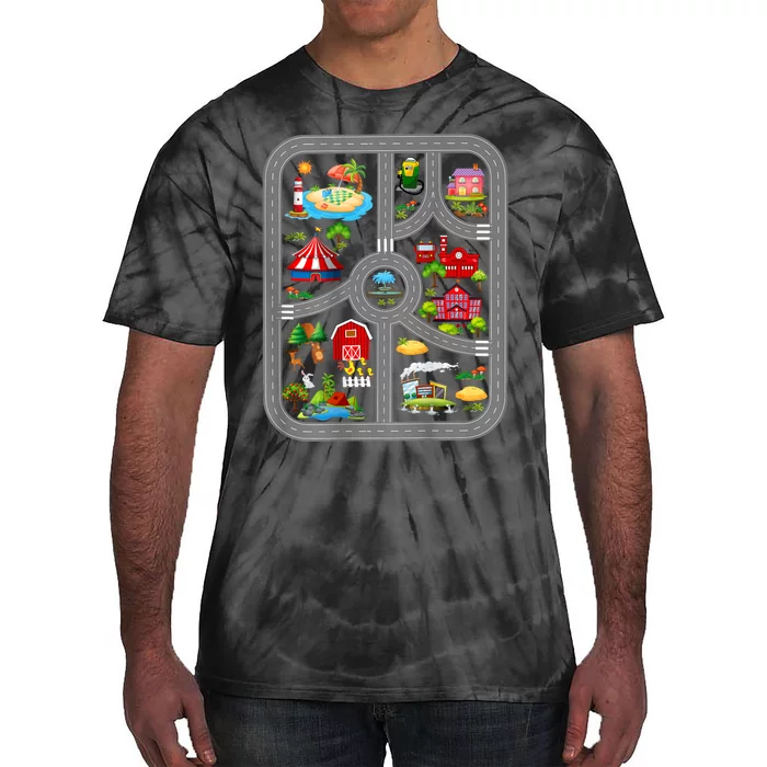 Play Cars On Dads Back Mat Road Car Race Track Tie-Dye T-Shirt