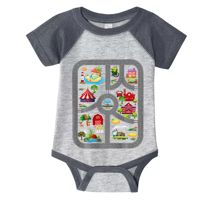 Play Cars On Dad's Back Mat Road Car Race Track Infant Baby Jersey Bodysuit