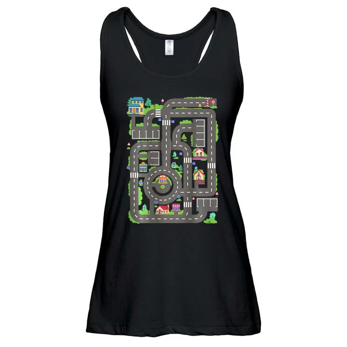 Play Cars On Dad Back Race Track Mat Fathers Day Ladies Essential Flowy Tank