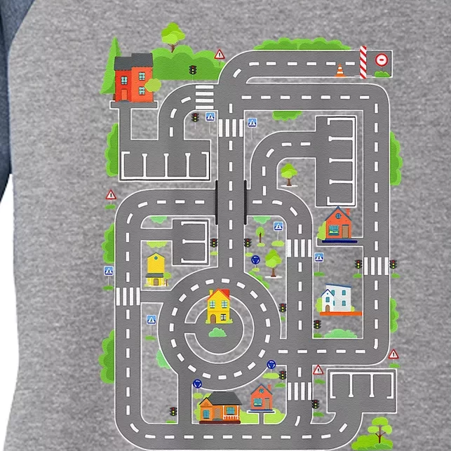 Play Cars On Dads Back Play Mat Car Race Track ( On Back) Women's Tri-Blend 3/4-Sleeve Raglan Shirt