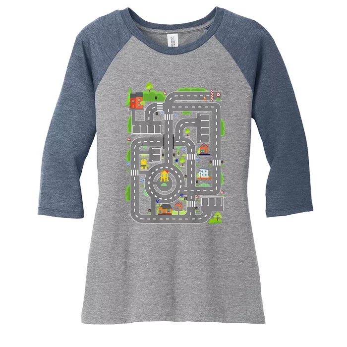 Play Cars On Dads Back Play Mat Car Race Track ( On Back) Women's Tri-Blend 3/4-Sleeve Raglan Shirt